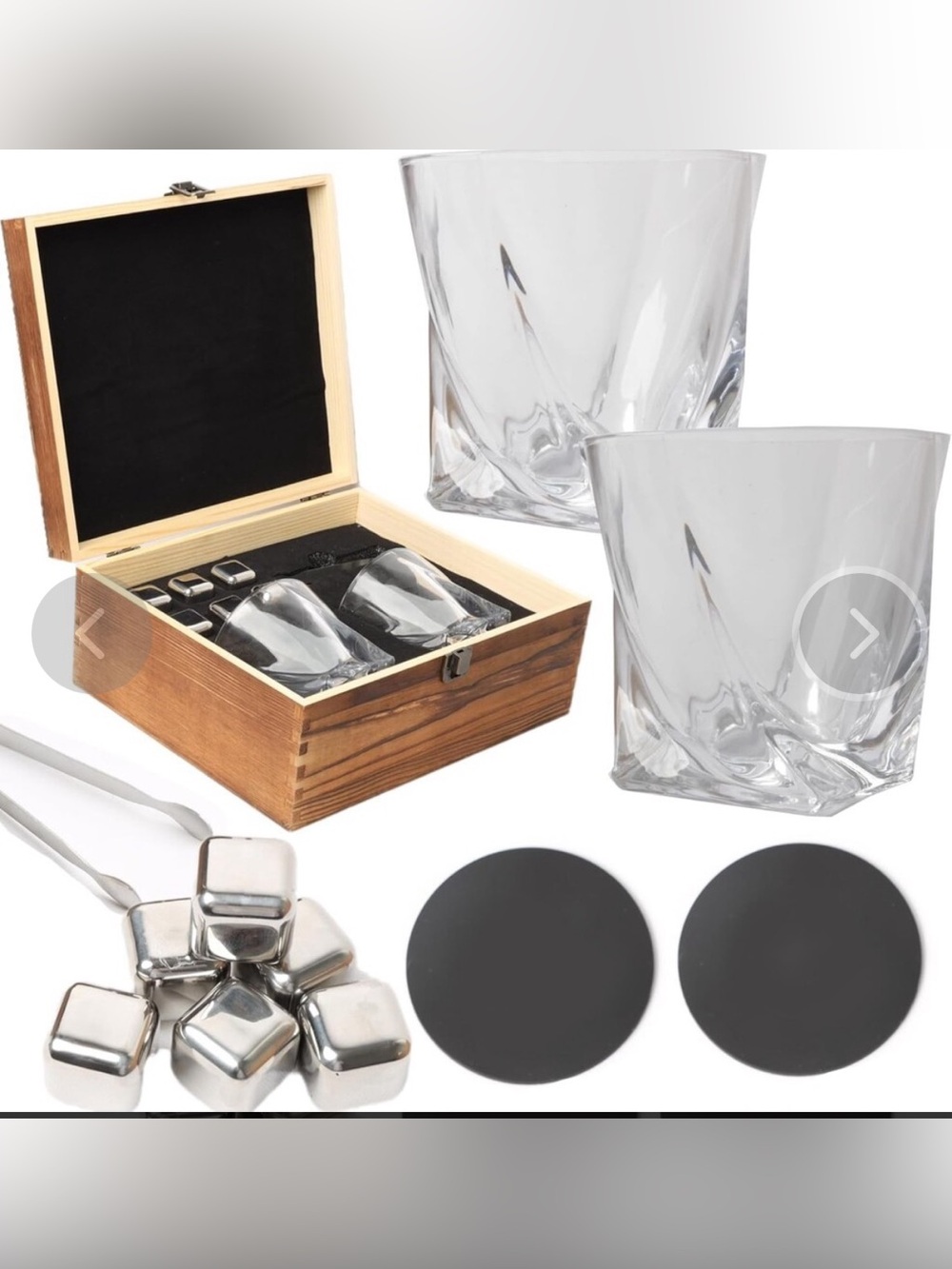 Mantello  Whiskey Glasses Gift Set with Silver Chilling Stones